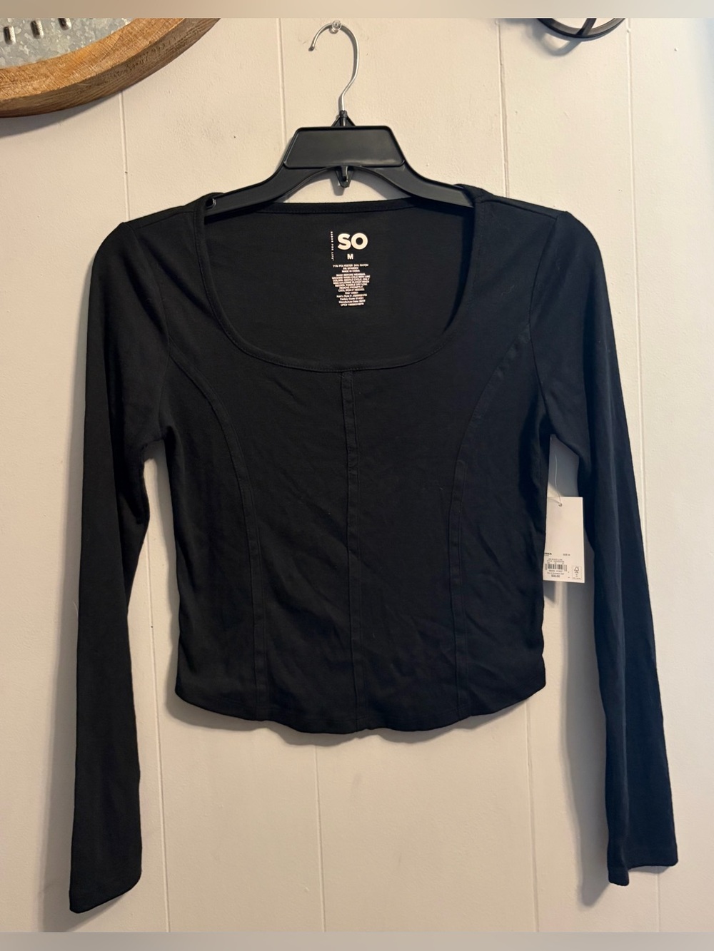 SO Black Long-Sleeve Scoop Neck Fitted Top